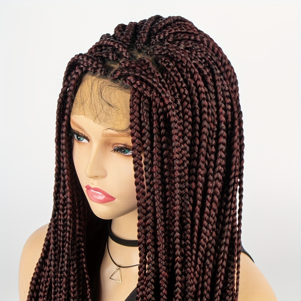 Synthetic Full Lace Braided Wigs Brown Curly Twist Braiding Hair Wig for  Women Knotless Box Braids Lace Front Wig with Baby Hair