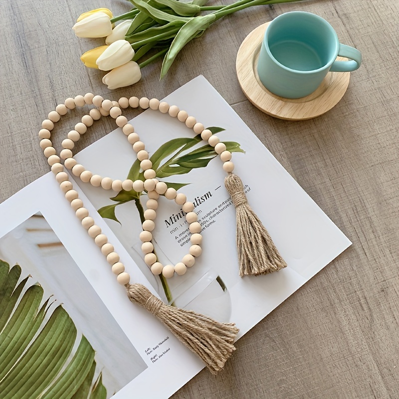 Wood Beads Garland Decor Farmhouse Beads with Tassels for