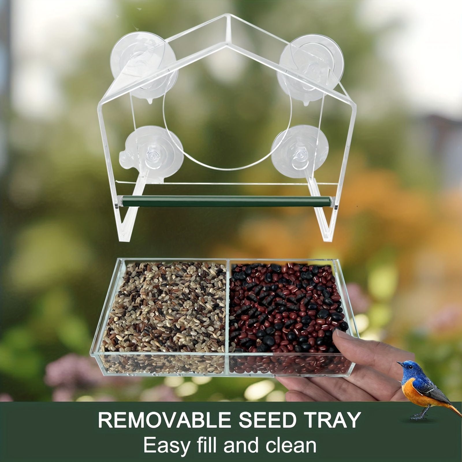 Meetop Window Bird Feeders with Strong Suction Cups, Clear Bird Feeder for  Outside, Bird House with Lift-up 3 Compartment Trays, Easy Clean and Fill 