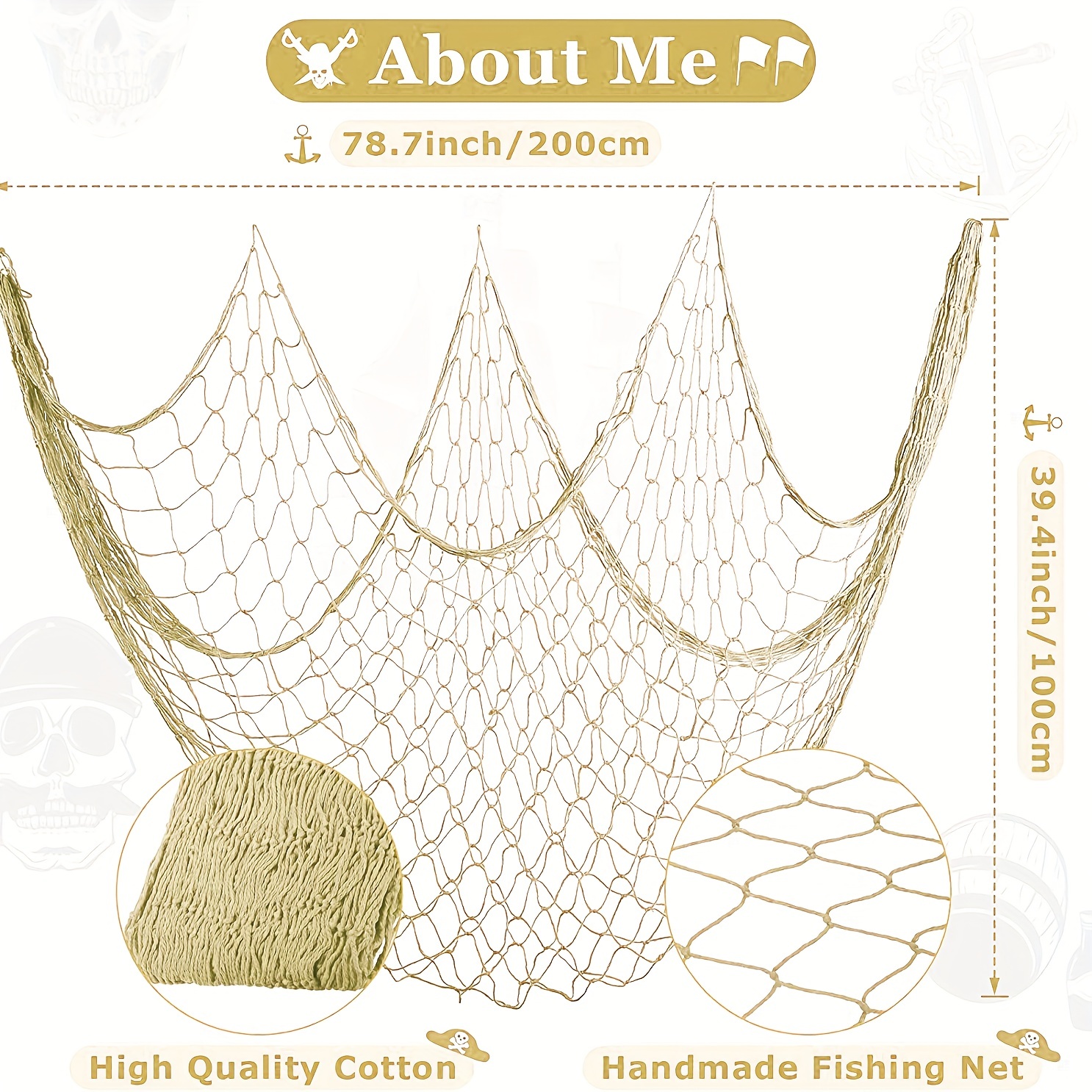 Net Decoration Fish Net Party Decoration, Ocean Theme Hawaiian Beach Party  Supplies, 80 X 40 Inch And 80 X 60 Inch, Wall Hanging Fishing Net For Merma