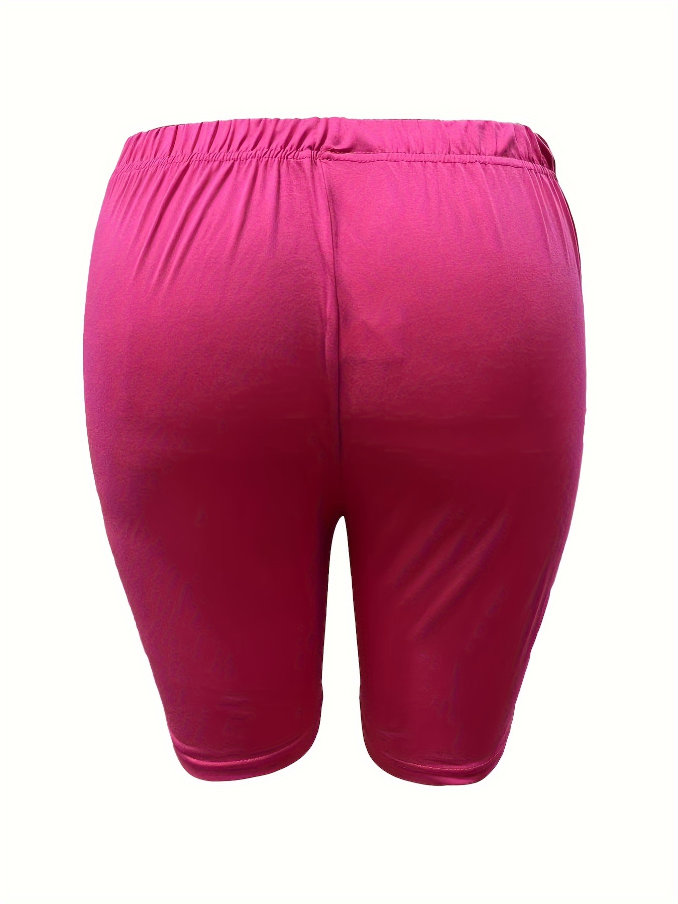 Plus Size - Women'S Plus-Size High-Waisted Shorts - Stretchy, Solid Blue, Mid-Thigh Length, Casual Leggings, Comfortable Apparel|Casual Style Shorts|Stretchy Fabric Shorts
