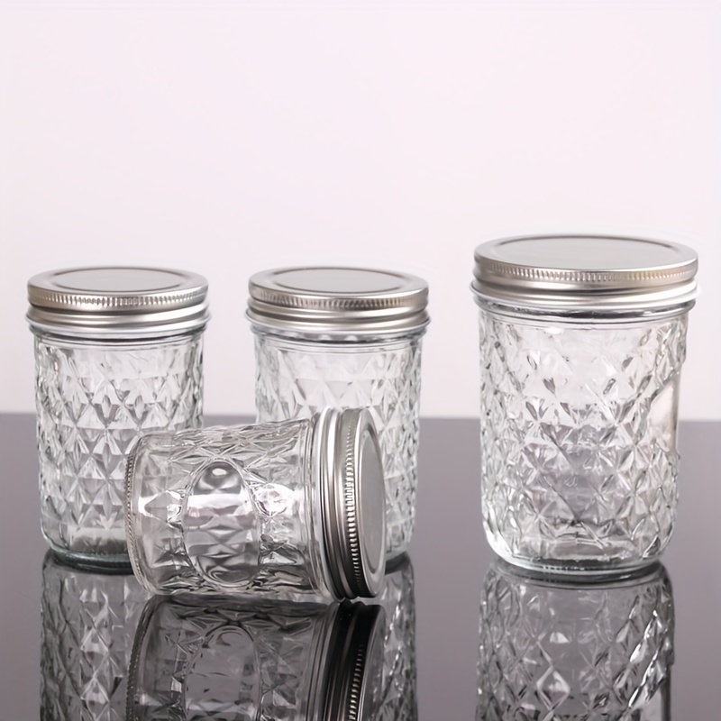 Mason Jars, Quilted Wide Mouth Glass Jars With Lid & Seal Bands