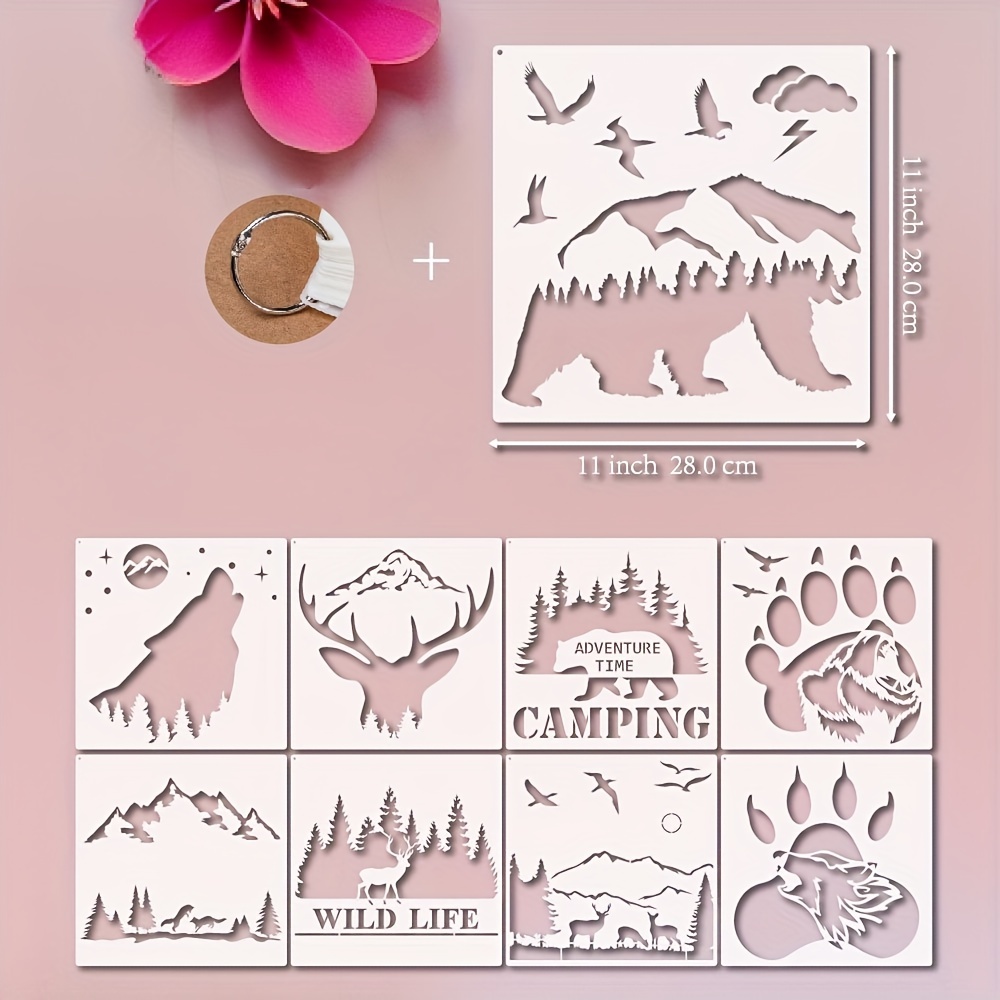 11 Pcs Deer Stencils Forest Mountain Tree Deer Head Stencils for Wood  Burning Stencil Template Stencils for Painting on Wood Crafts Home Decors  (Bear)