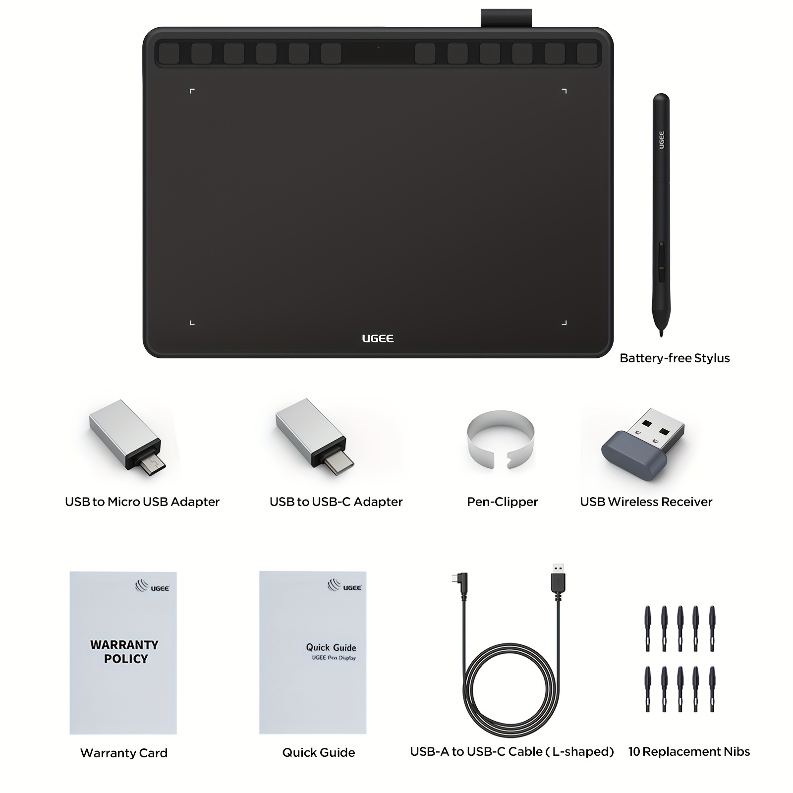 UGEE 10X6.27 Inches Drawing Tablet,Digital Drawing Art Pad with 12 Shortcut  Keys,Battery-Free 8192 Passive StylusComputer Graphic Pen Tablet Work for  Mac, Windows PC and Android 