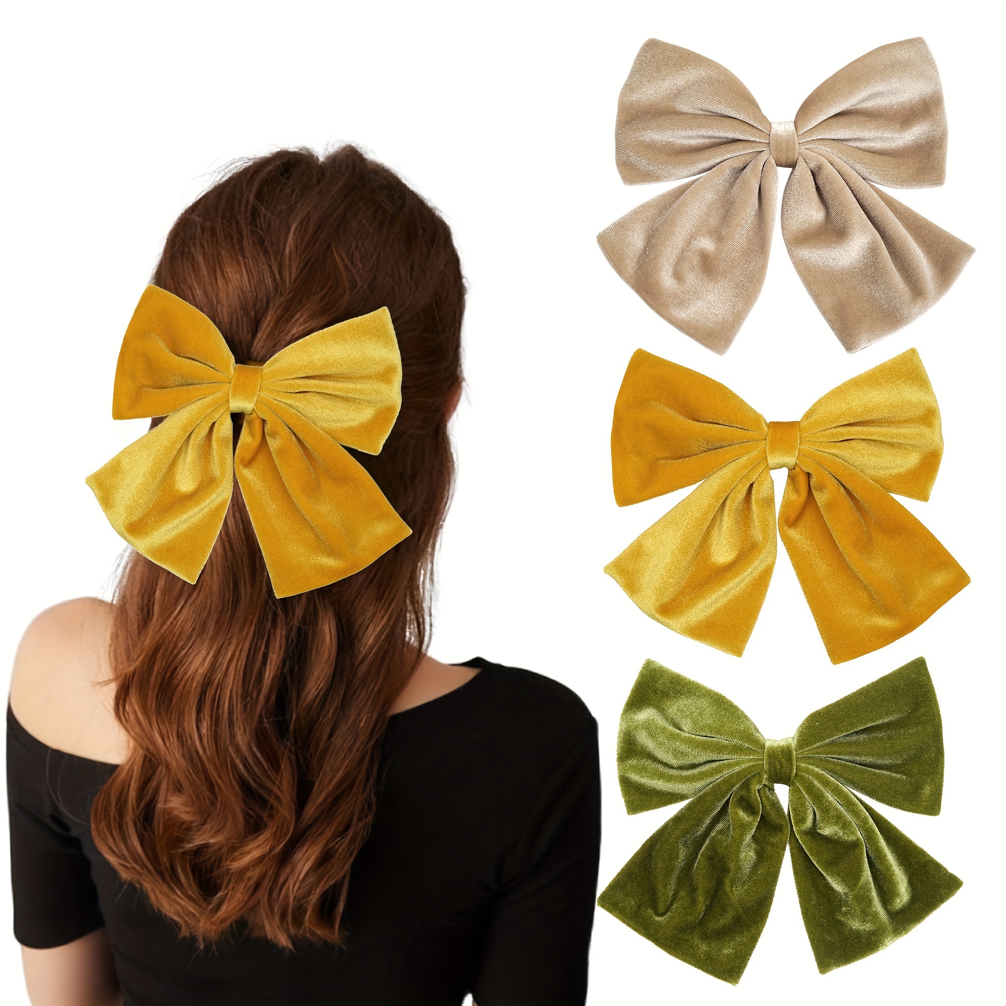 3 Pcs 8 inch Big Large Velvet Bows Velvet Hair Bows, Hair Ties Clips French Hair Barrettes Vintage Accessories for Girls Women, Christmas Gifts,Temu
