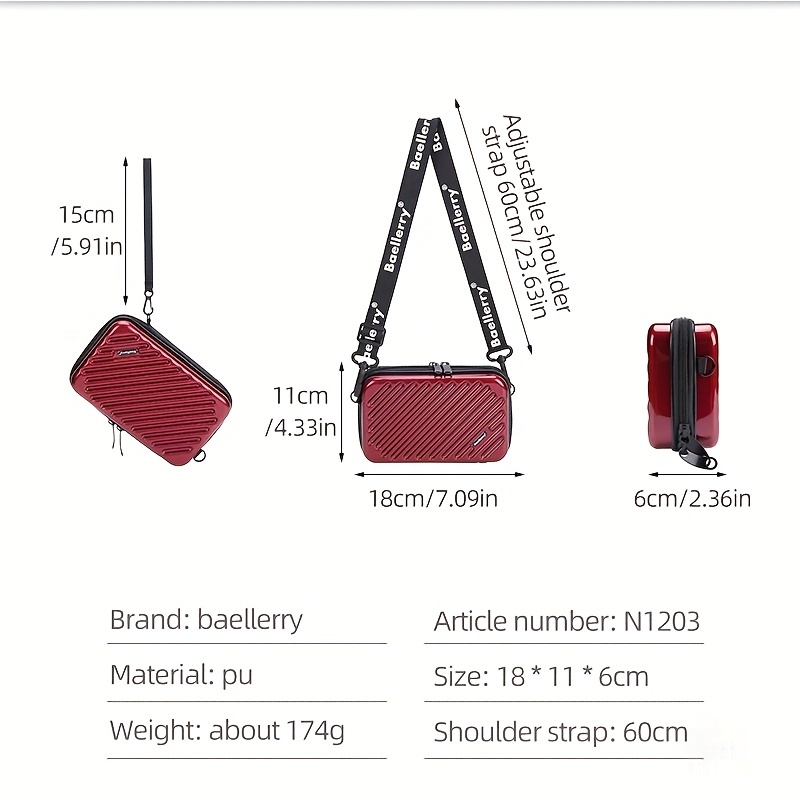 Mini Suitcase Crossbody Bag with Strap, Hard Shell Cosmetic Travel Case,  Hard Shell Cosmetic Bag,Mini Suitcase Purse