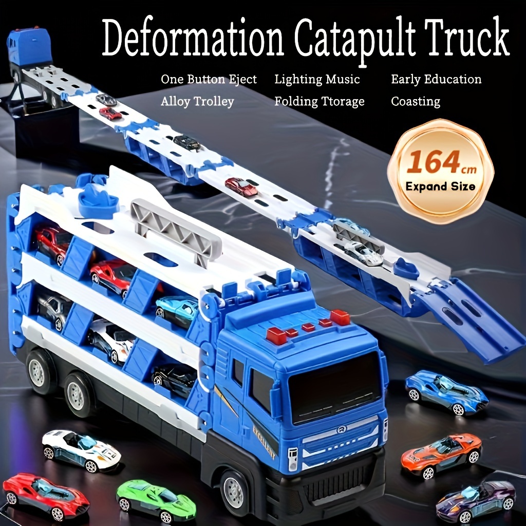 Kids Truck Toy with Hook and Car Transport Truck Crane Toy with Light&Sound  for Boys and Girls