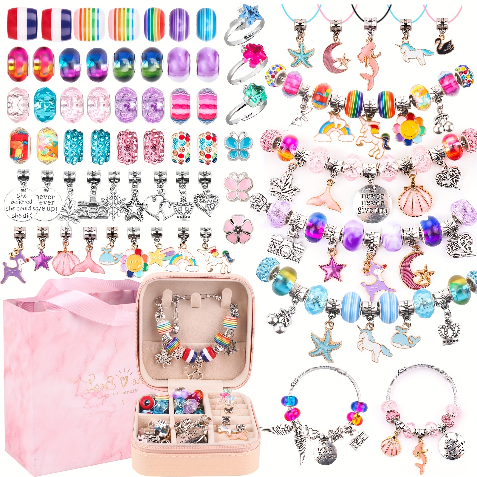 Mermaid Charm Beads Kit Diy Cute Colorful Beads Bracelet - Temu