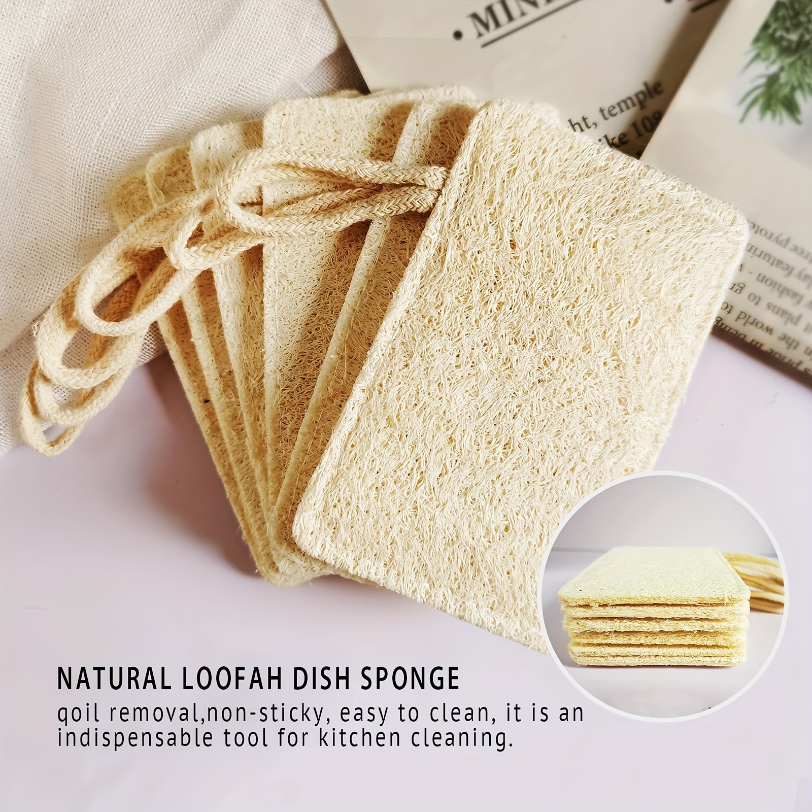 6pcs, Natural Loofah Dishwashing Sponge, Non-stick Oil Degreasing Loofah Brush, Non-scratch Pot Scrub Brush, Loofah Kitchen Cleaning Scrub Sponge For Kitchen Stove Range Hood Pot Bottom Sink, Cleaning Supplies, Cleaning Tool, Back To School Supplies