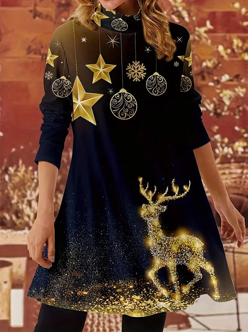 womens christmas print dress australia european american cross border christmas print dress v neck