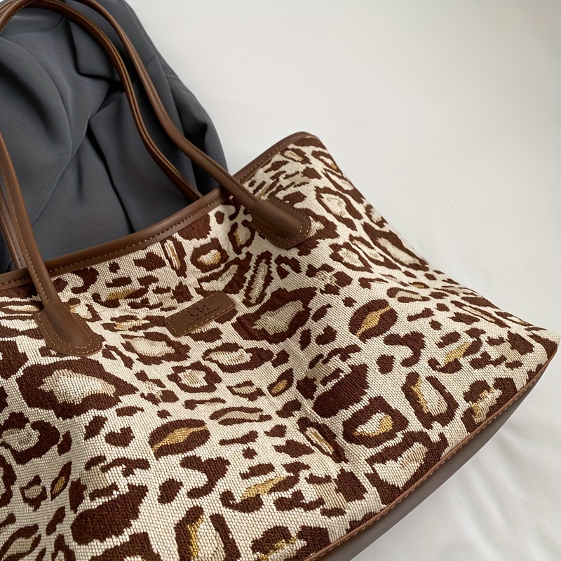 Fashion Leopard Print Tote Bag, Large Capacity Shoulder Bag, Women's Trendy  Handbag & Purse For Commute