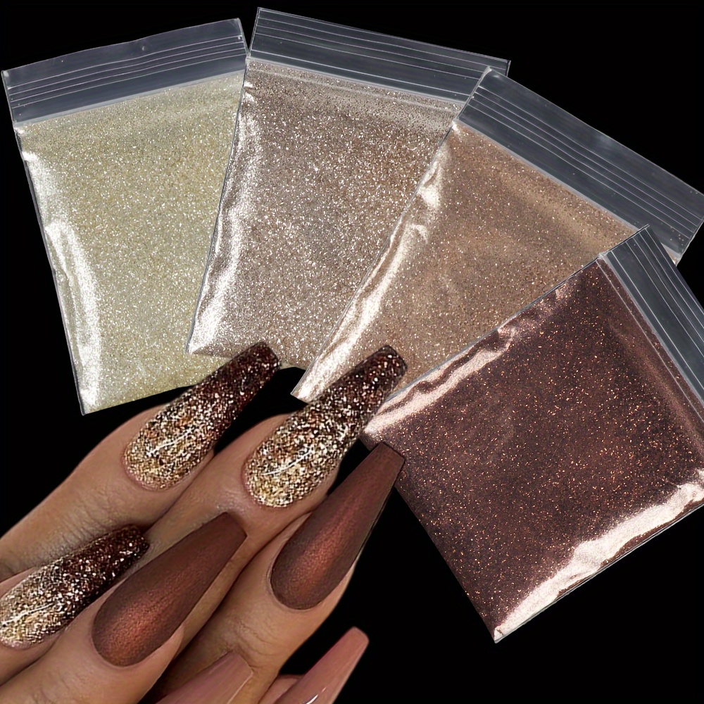 10g/bag Dark Purple Nail Art Fine Glitter Powder Rose Gold Silver Chrome  Pigment Dust UV Nail Polish Nails Accessories Supplies