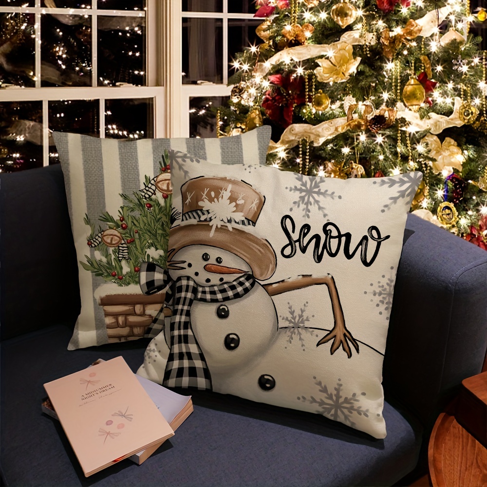 Snowman Pillow Cover Set - 4 Pcs, 18x18 Inches, Winter Christmas