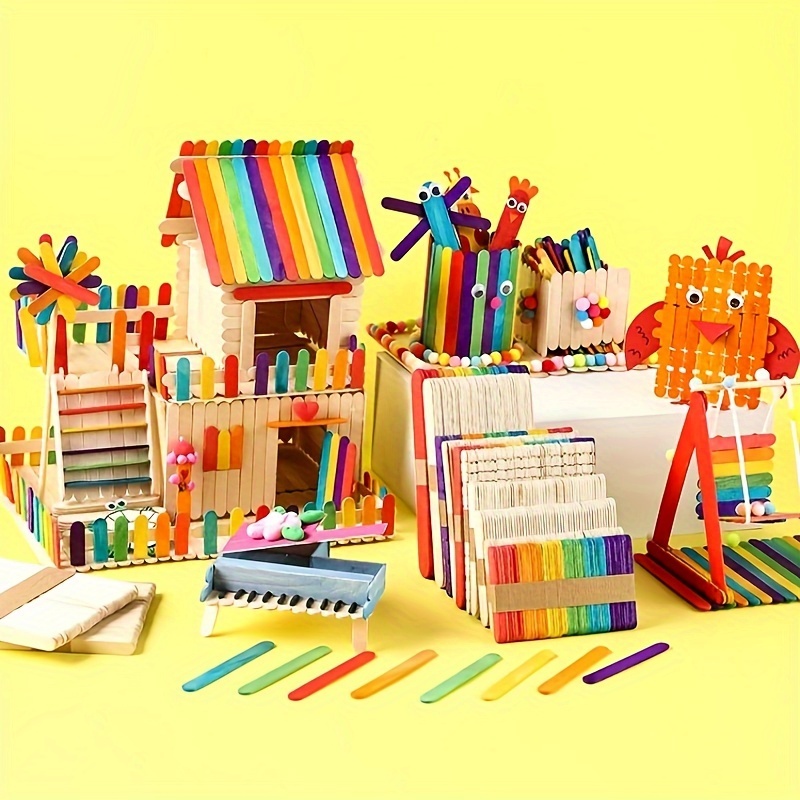 Colored Wooden Craft Sticks, 200PCS Rainbow Wooden Popsicle Sticks |  Childrens Handicrafts | Bulk for DIY Craft Creative Designs or Kids  Education