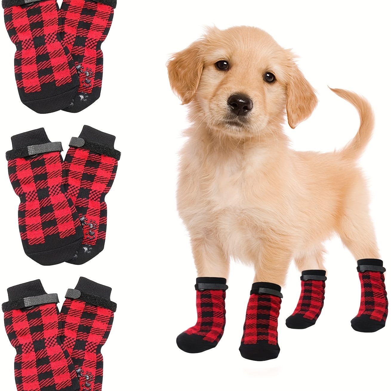 4 pares de calcetines para perro, calcetines de perro de 5.9 x 2 pulgadas  con correas, calcetines de perro con empuñaduras, calcetines  antideslizantes