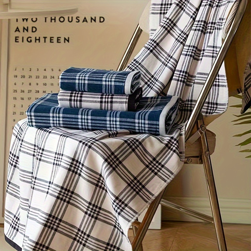 Checkered Pattern Towel Household Thickened Hand Towel Bath - Temu