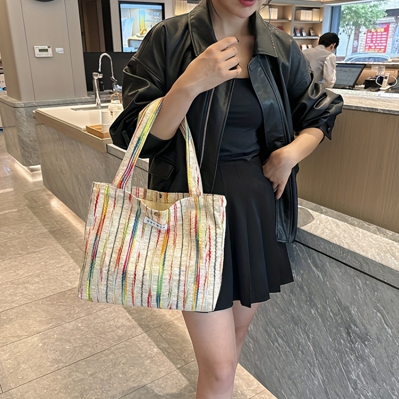 Colorful Striped Pattern Shoulder Bag Stylish Storage Handbag