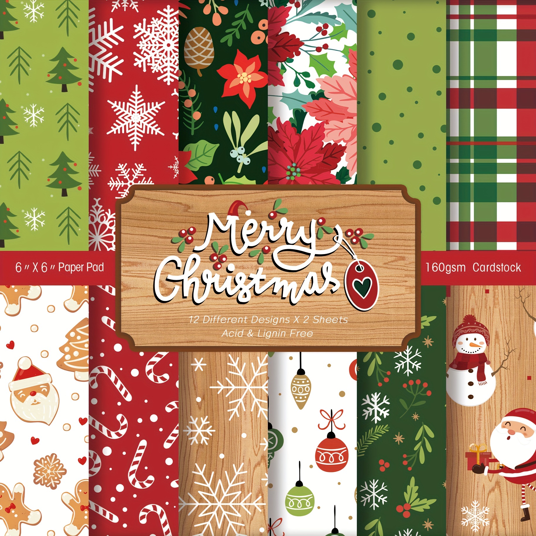 24 Sheets 6 x 6 Vintage Christmas Scrapbook Paper Single -Sided Cardstock  for Scrapbooking Journal Photo Album (R2315)