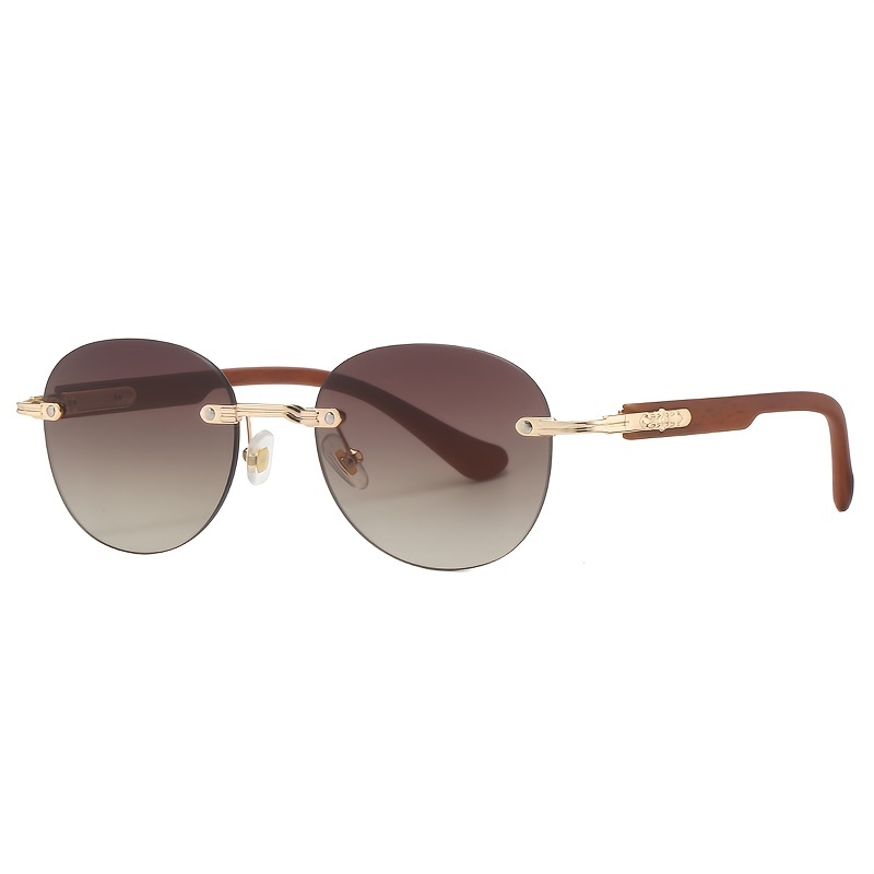 1pc Men's Classic Casual Rimless Sunglasses, Zinc Alloy Frame PC Lens Seaside Sunglasses