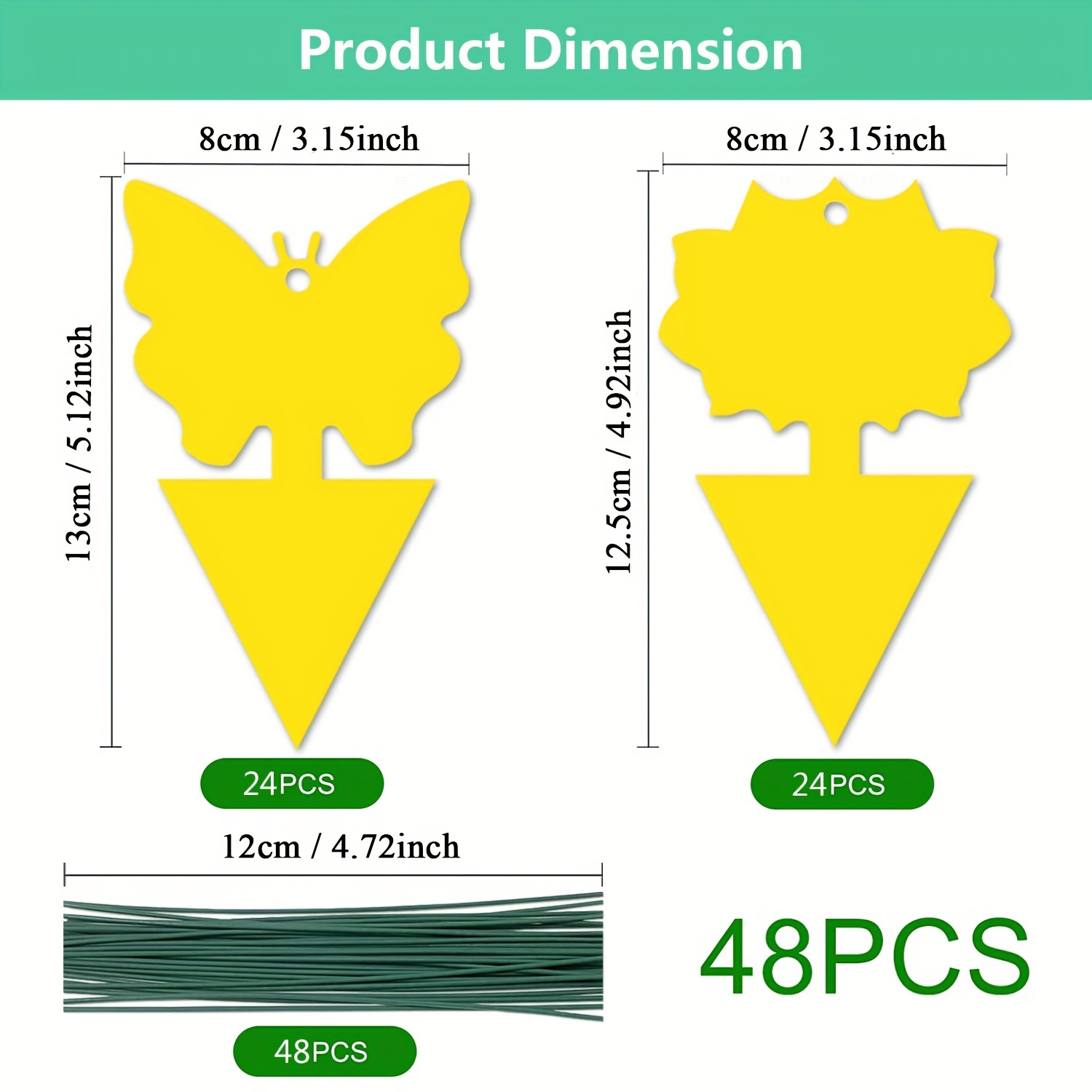 48Pcs Yellow Sticky Insect Traps Dual-Sided Sticky Fruit-Fly Trap