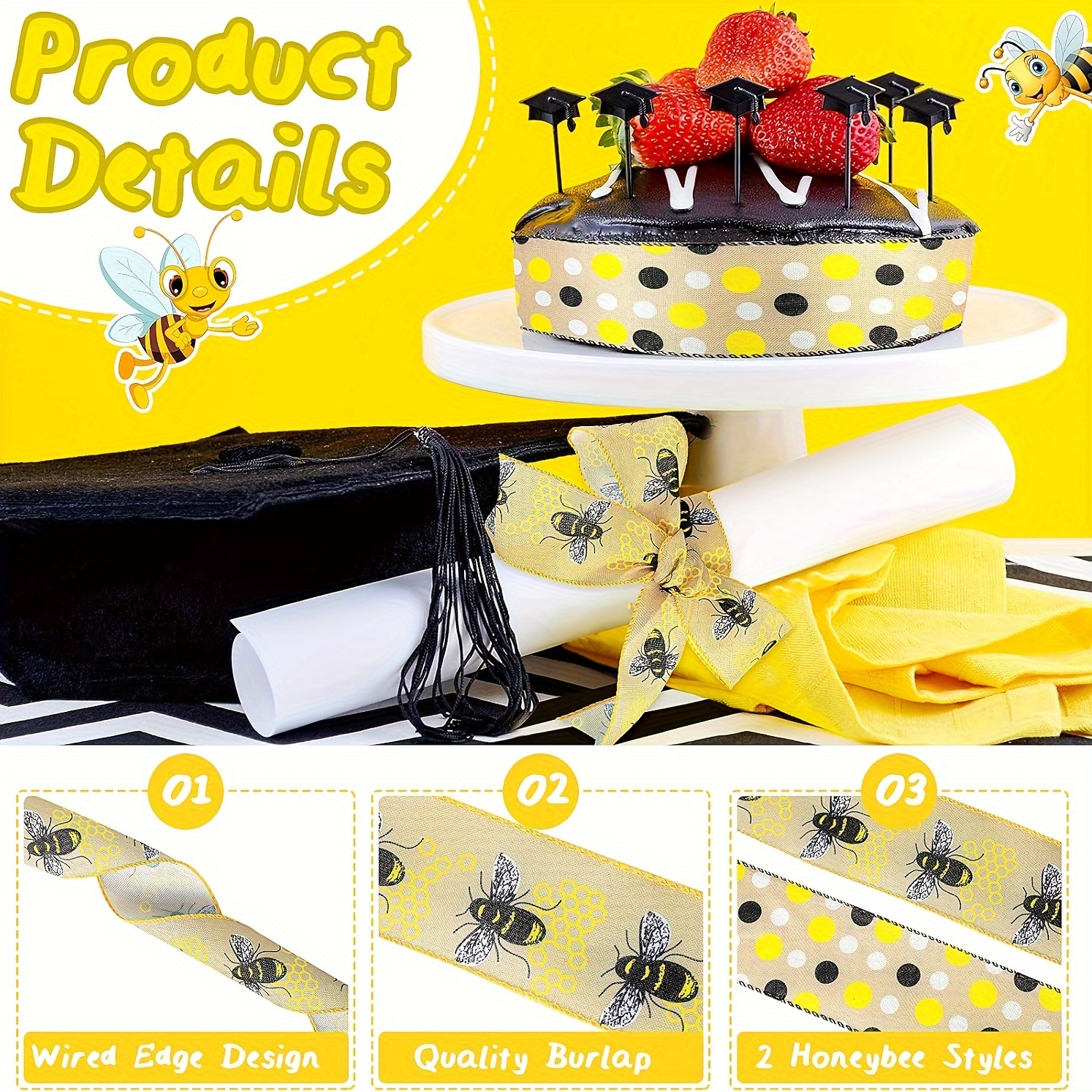 Bumble Bee Ribbon Wired 16 Yard Polka Dot Wired Edge - Temu