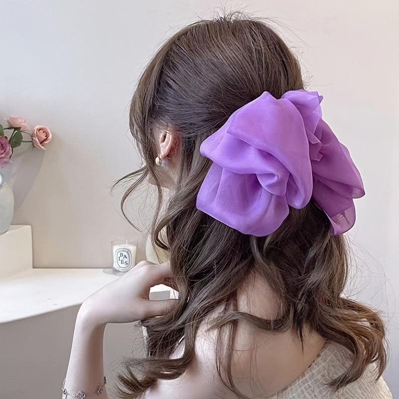 thick double layered tail hair bow chiffon hair barrette for women –