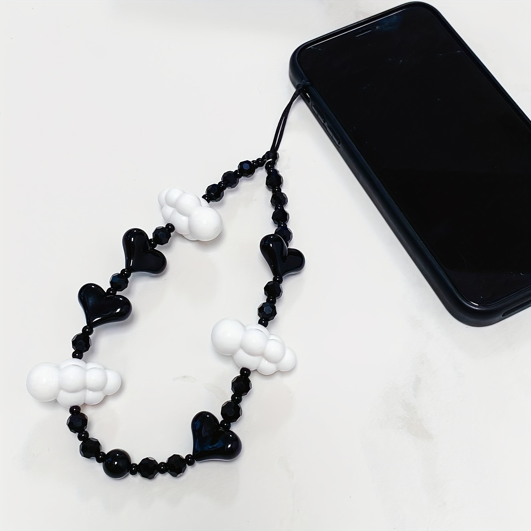 Heart Beaded Phone Strap, White Heart Phone Strap