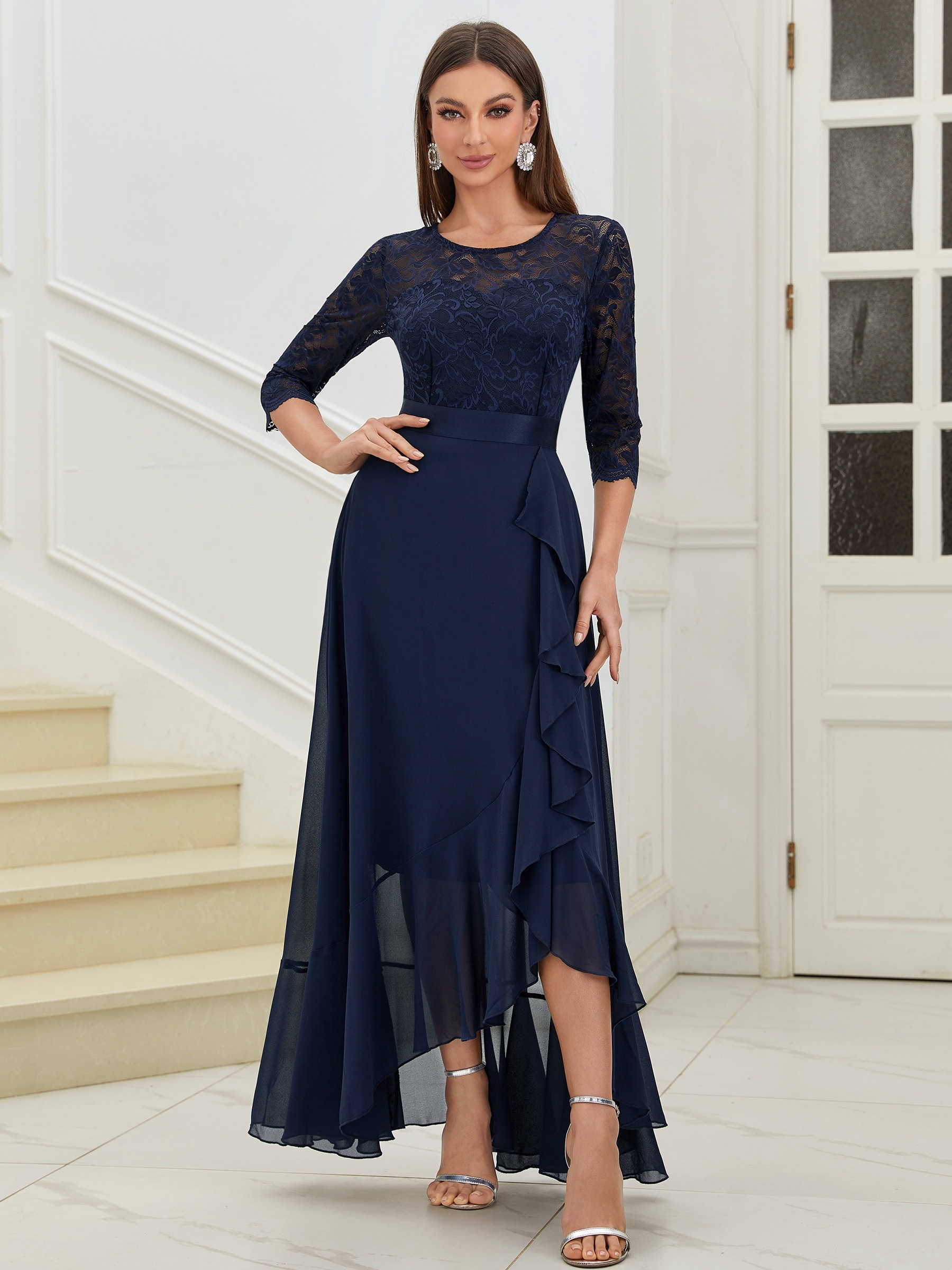 Blue grey hotsell lace dress