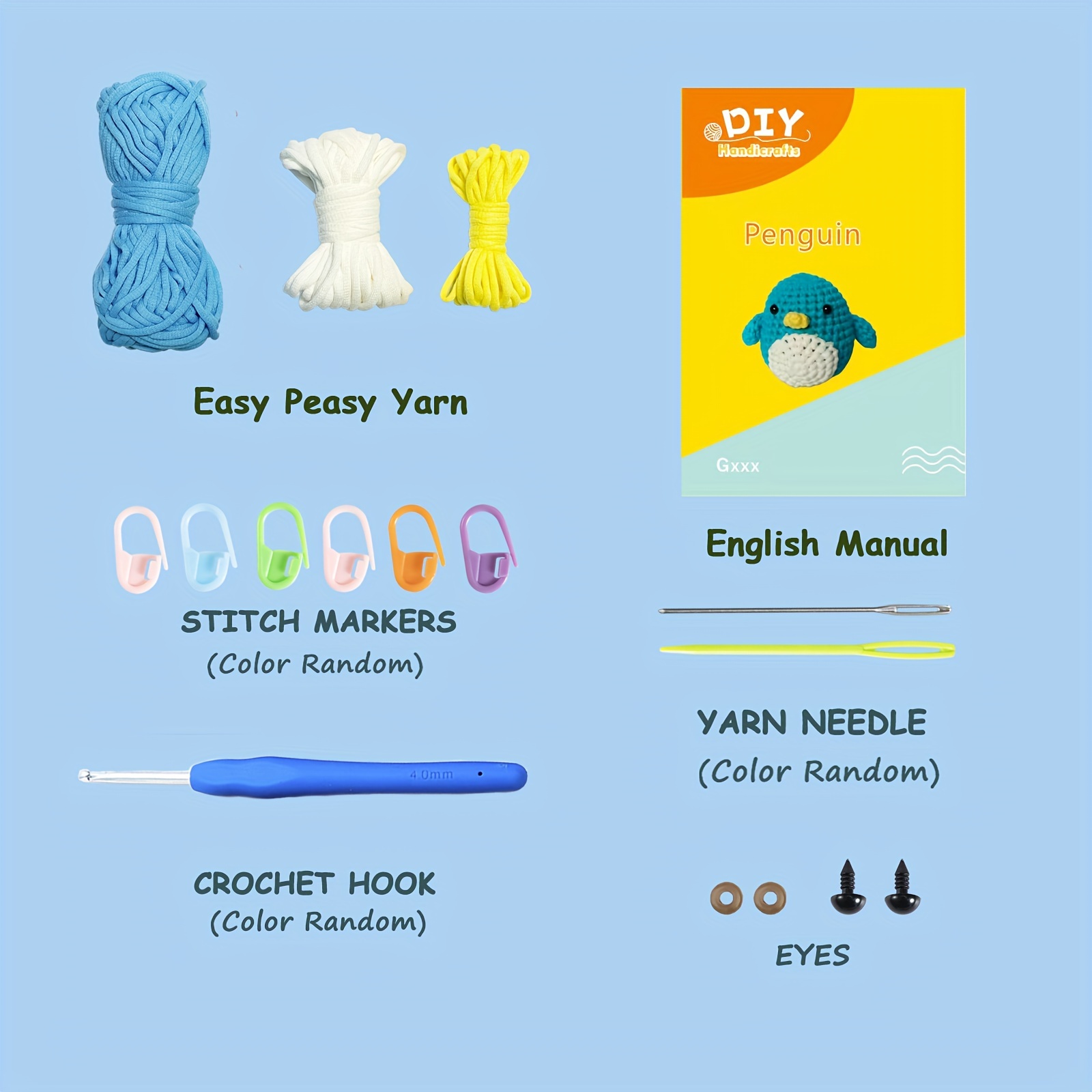 Beginners Crochet Kit With Easy Peasy Yarn Cute Penguin With - Temu Italy