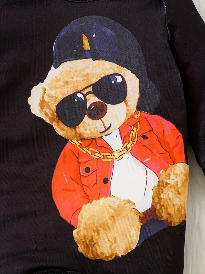 baby boys long sleeve cute cartoon bear print romepr bottom snap jumpsuit details 5