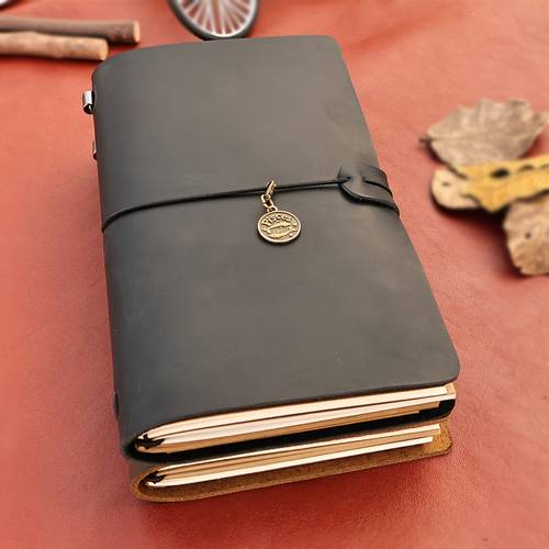 genuine leather diary handmade vintage cowhide sketchbook english notepad hardcover traveler notebook with portable cover
