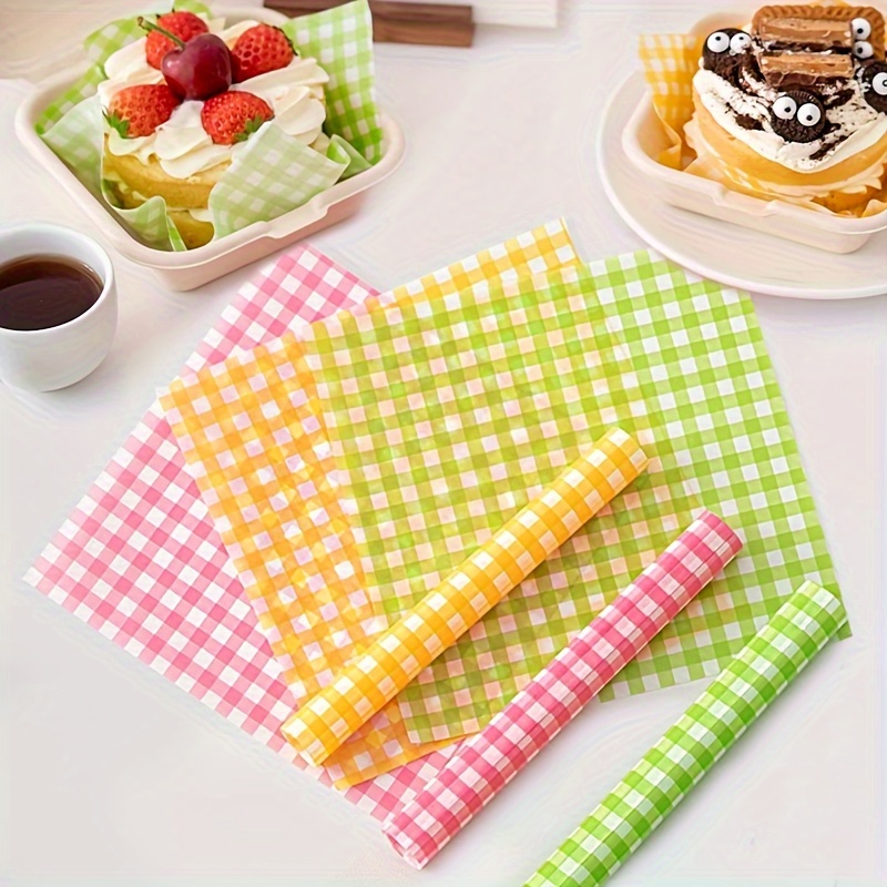 100 Pcs Waxed Deli Paper Sheets 12x12 inch Checkered Food Basket Liners Dry Deli Wrap Wax Paper Sheets for Pack Burgers Sandwiches (Green 50pcs 
