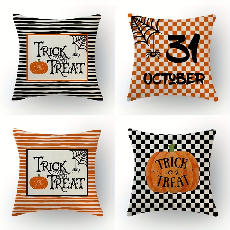 Lot de 4 housses de coussin décoratives Halloween 45 x 45 cm