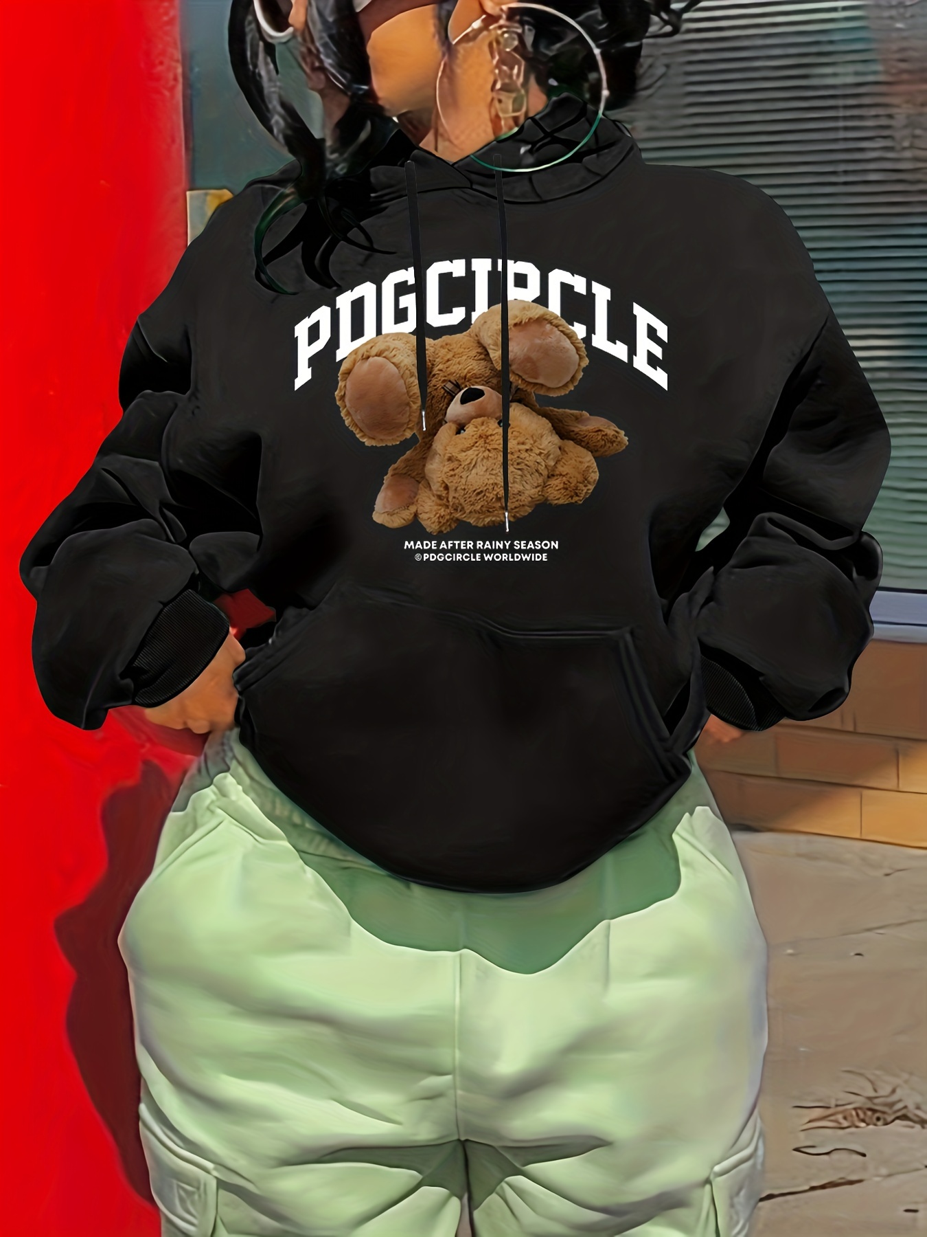 Letter Print Hoodie Casual Pocket Long Sleeve Drawstring - Temu United