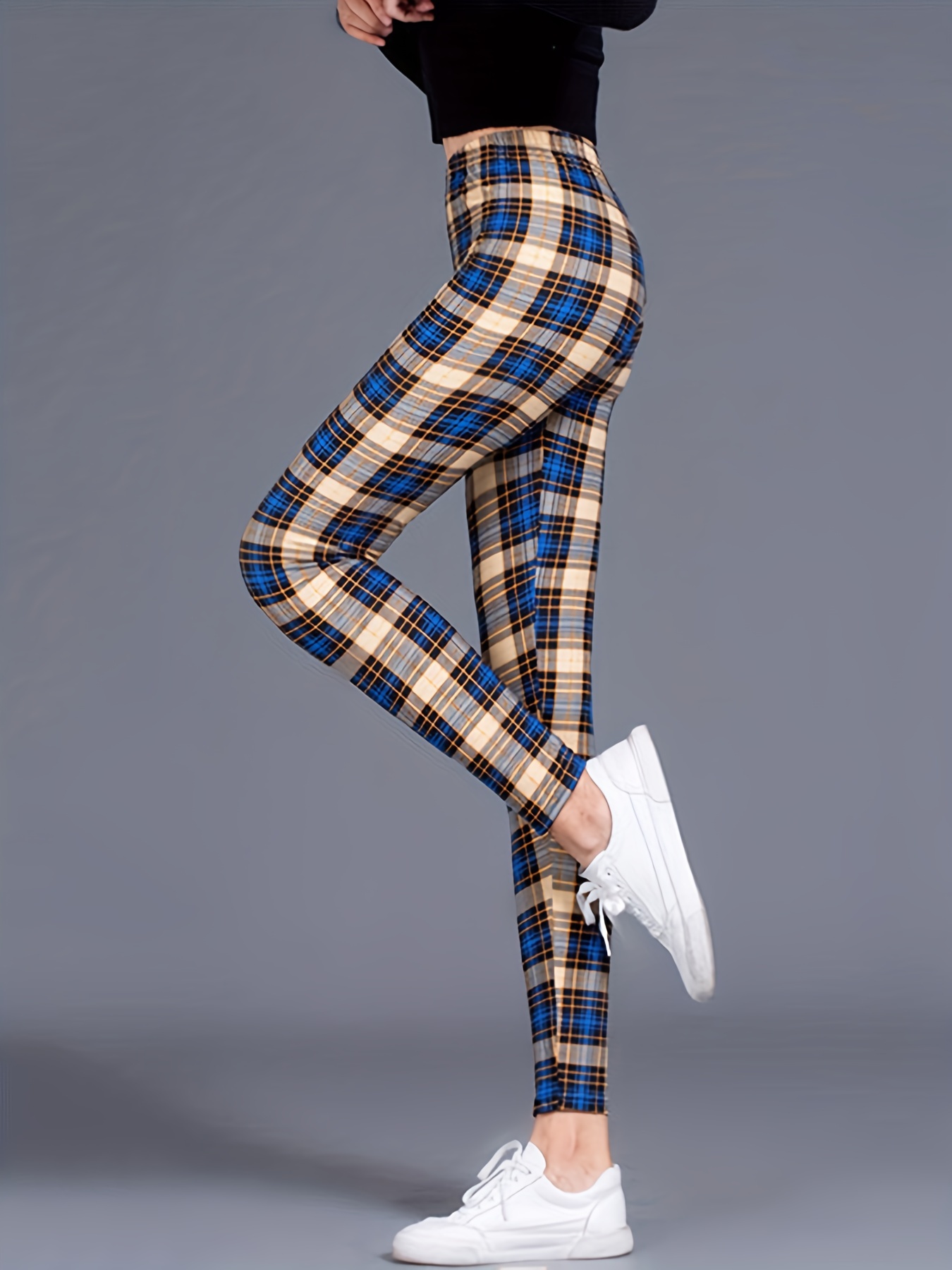 PPSM CUHAKCI Women Leggings Fashion Plaid Printing Legging Leggings Fitness  Leggins Grid Floral Stripe Trouser High Waist Pants (Color : S172 Blue  plaid, Size : One Size): Buy Online at Best Price