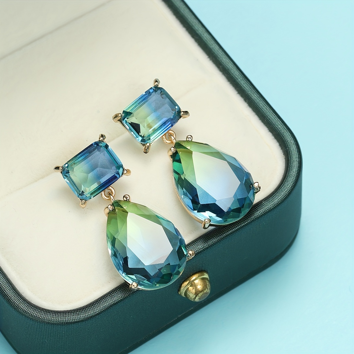 Green Rhinestone Water Drop Earrings