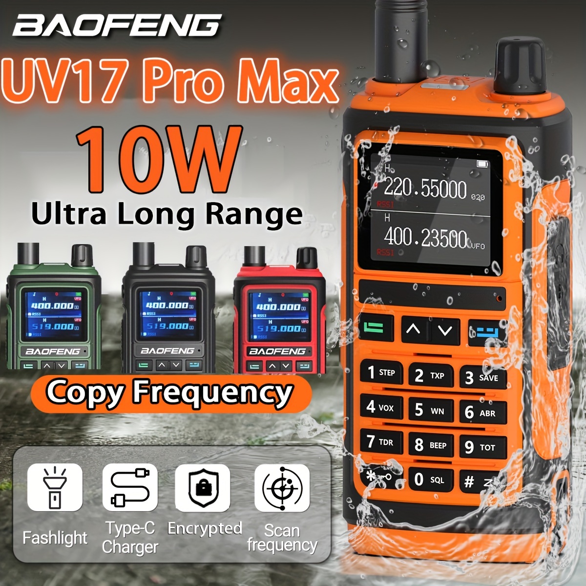 Pack Multicolor Gift Set Baofeng UV-9R PRO IP67 Waterproof Long Range Rechargeable Two Way Radios Handheld Walkie Talkie Upgraded Version of UV-9R P - 1