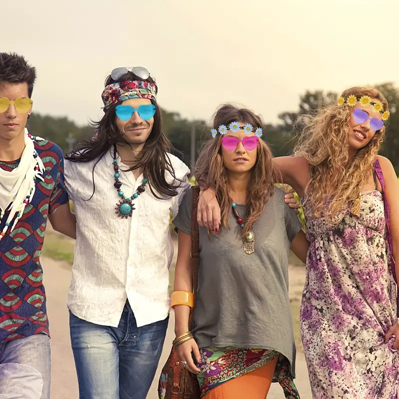 Conjunto De Fantasia Estilo Hippie, Incluindo Óculos Hippie Em Formato De  Girassol, Faixa De Cabeça Com Tema Estilo 60s 70s, Acessórios De Vestir