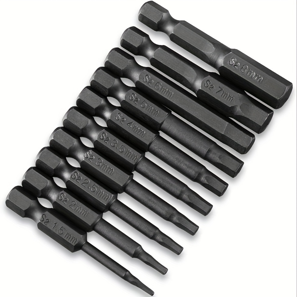 10pcs Hex Head Allen Wrench Drill Bit Set, S2 Steel Hex Head Screwdriver  Bit Set With Magnetic 1.5-8mm Metric 1/4 Inch Hex Shank Hand Held Wrench  And Electric Drills Bits Kit