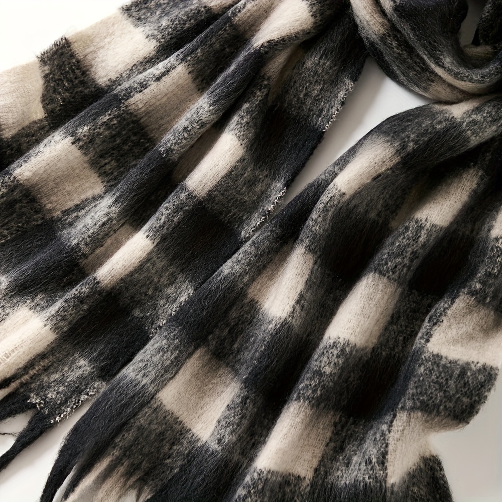 Contrast Color Plaid Striped Chunky Scarf Thickened Soft - Temu