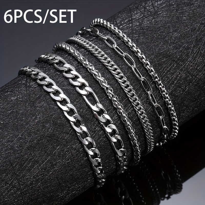 

6pcs/set Stainless Steel Bracelets, No Fading Men's Bracelet, Father's Day Gift