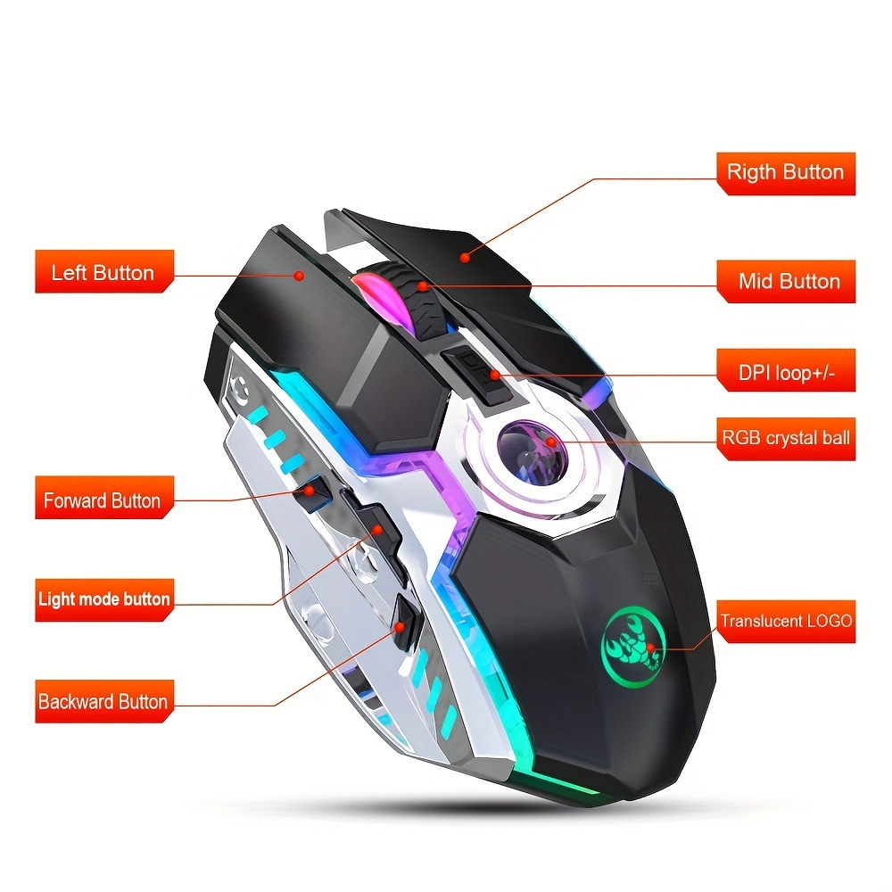 Ratón inalámbrico con Bluetooth, Mouse recargable RGB, inalámbrico,  silencioso, retroiluminación LED, ergonómico, para juegos, 1 Uds. – Los  mejores productos en la tienda online Joom Geek