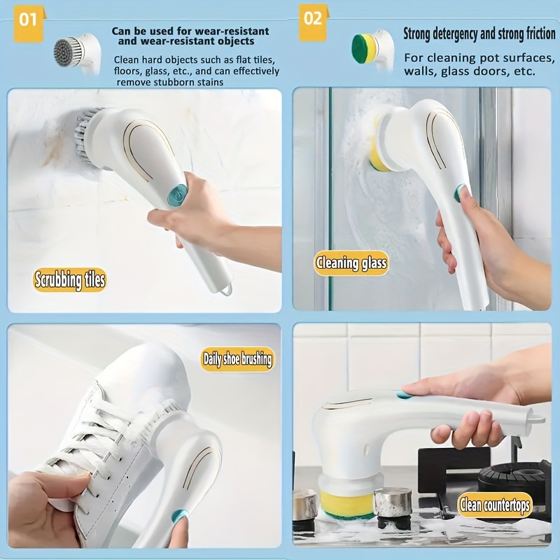 Handheld Electric Scrubber, 360 Degree Cordless Cleaning Brush, Scrubber  with 3 Replaceable Brush Heads, Power Shower Scrubber, Electric Scrubber  for