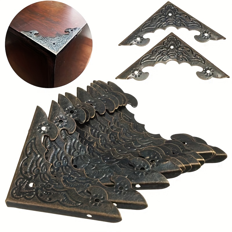 4pcs Protection Coin Table Meuble Cadre Livre Album Protecteur Boîte Valise  Vintage Triangle Métal Ton Bronze 1,77 x 1,77 