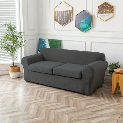 3pcs set leaf texture jacquard stretch sofa slipcover with seat cushion cover spandex non slip sofa cover elastic removable and washable couch cover for banquet coffee shop dining room home decor