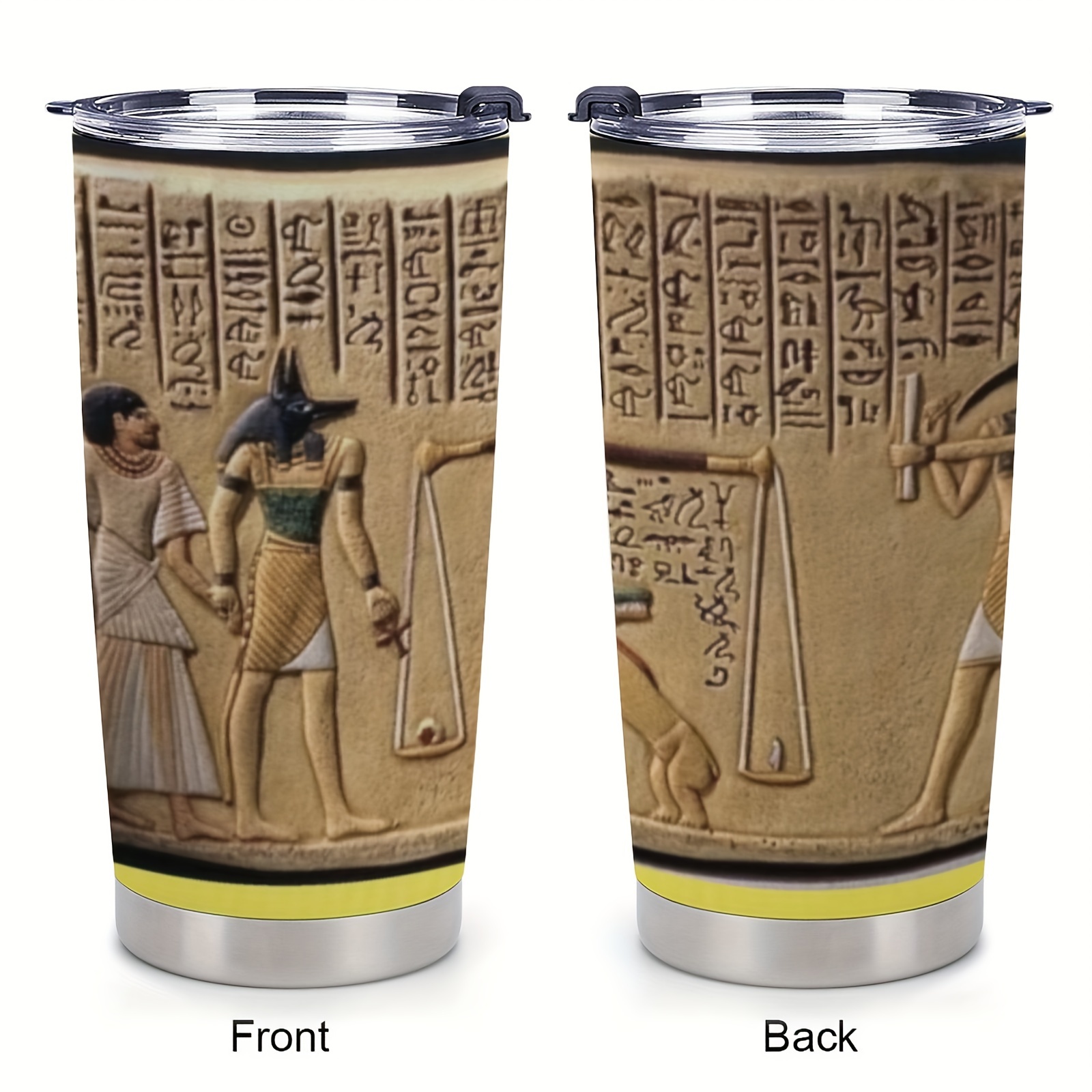 

1pc 20oz Stainless Steel Insulated Coffee Mug With Lid - Egyptian Design, Double-walled For Hot/cold Drinks, Ideal For Car Travel, Coffee Travel Mug