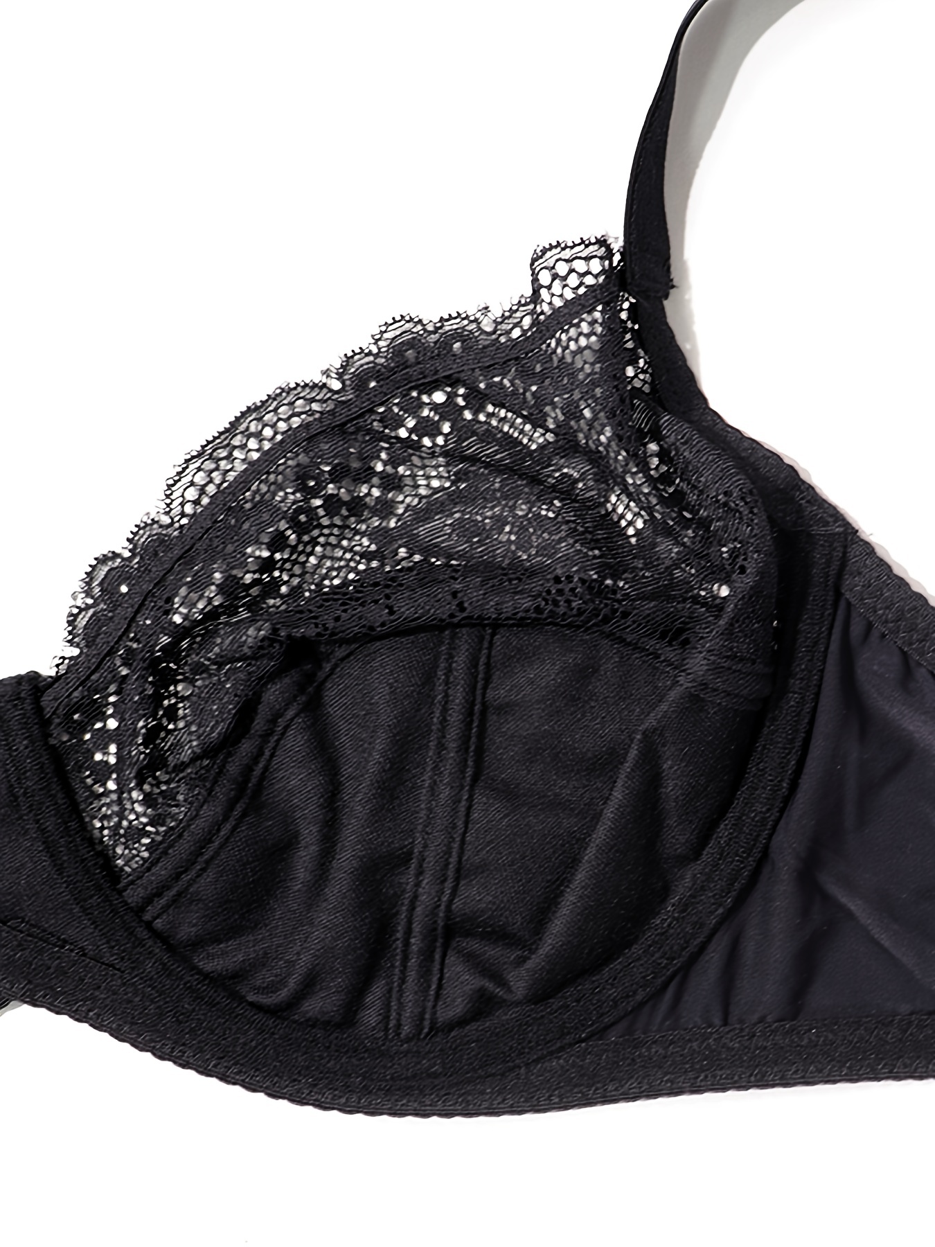ohmydear Black Lace Underwire Bra Plus Size Push Up Bras Floral Lace Sheer  Bra for Women
