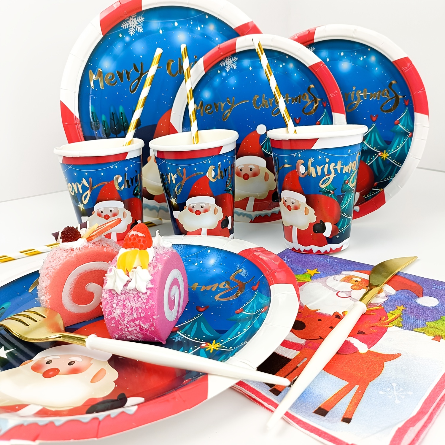 8 Guest Supplies Santa Claus Paper Plates Cups Napkins - Temu