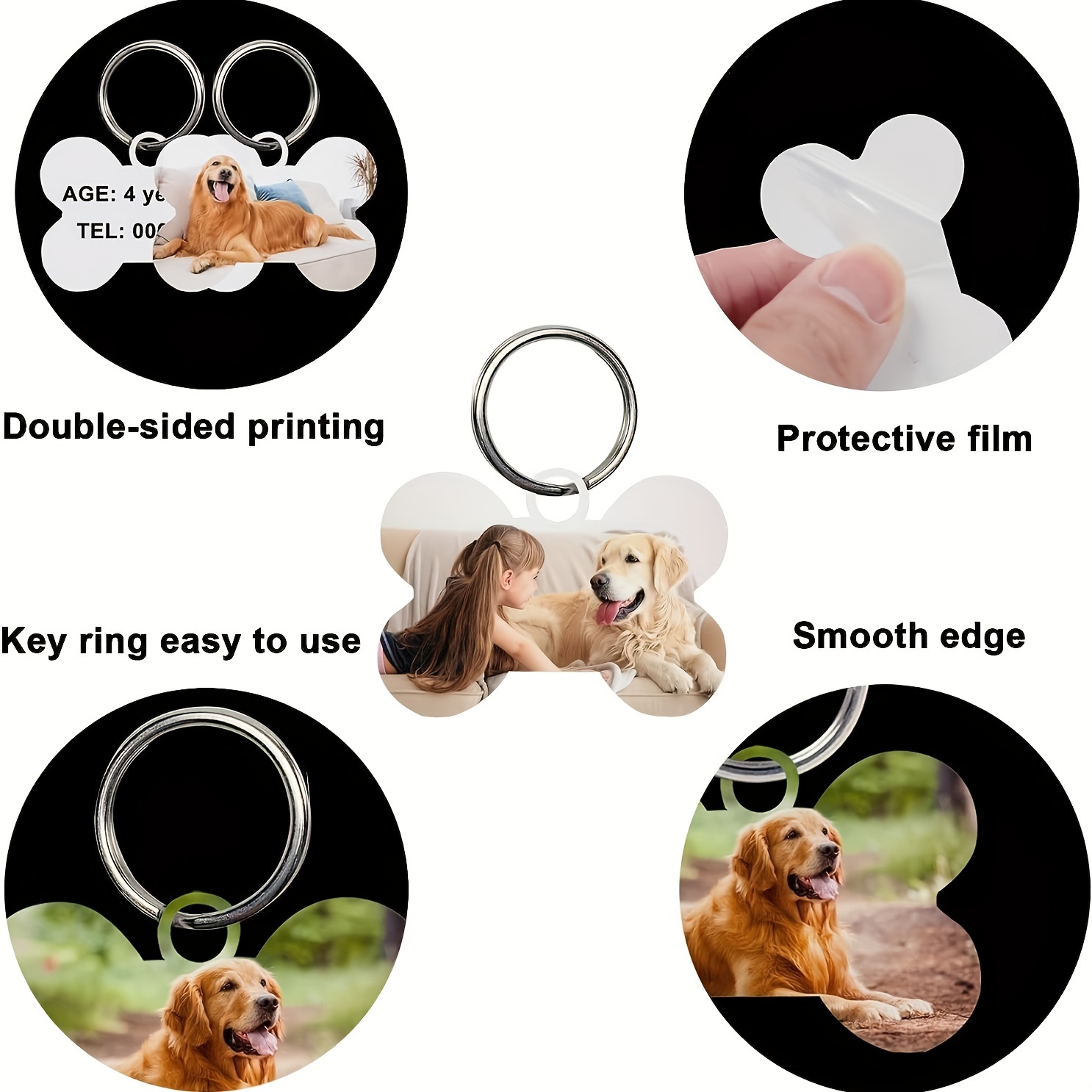 Double sided Sublimation Blank Dog Tags Key Ring Paw Bone - Temu