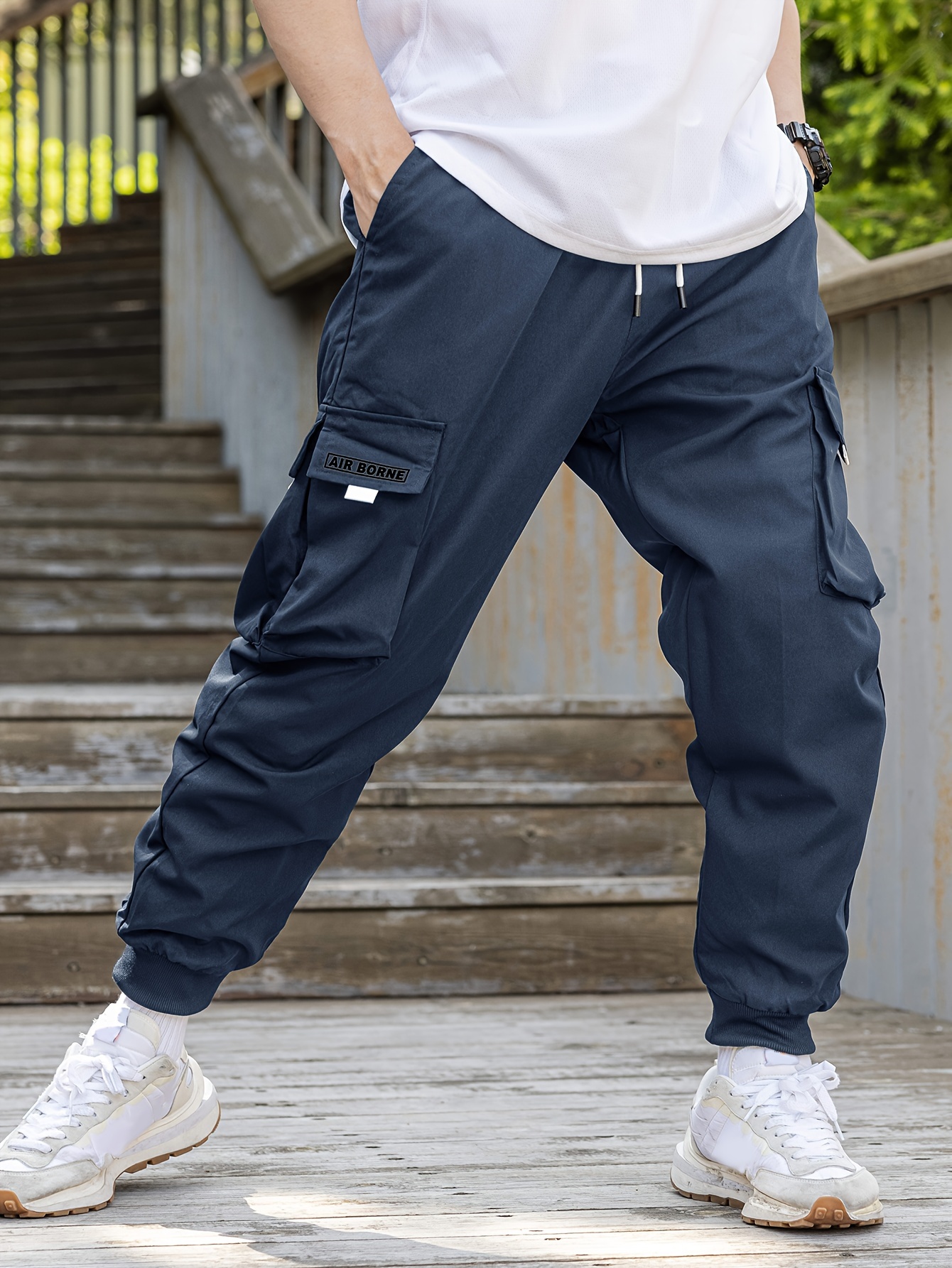 Men's Drawstring Cargo Pants With Flap Pockets, Loose Casual Comfy Jogger  Pants